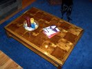 Refinished coffee table, overhead