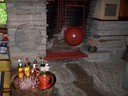 Fallingwater: booze, fireplace, and kettle